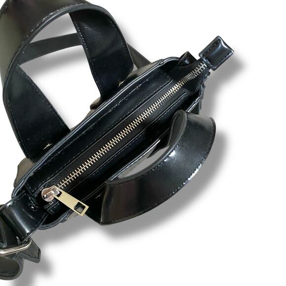 Zara Studded Mini Crossbody Bag Purse Black Silver Top Handle Zipper Edgy Grunge - Picture 9 of 14